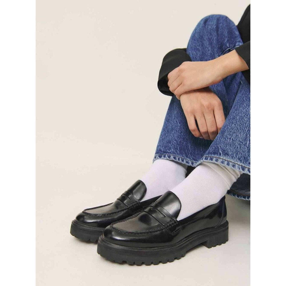 Reformation‎ Agathea Chunky Loafer Womens 8 Black Lug Sole Penny Loafers